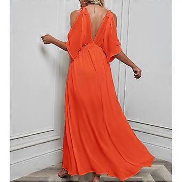 Lång Klänning Dam Djup V-ringning Flödande Chiffong Hög Slits Elegant Sommarklänning för Kvinnor