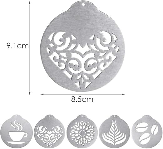 5 rustfrie stål kaffemaler, latte art kaffekrans maler, p
