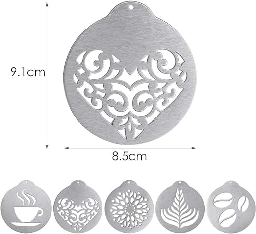 5 rustfrie stål kaffemøller, latte art kaffekransforme, p