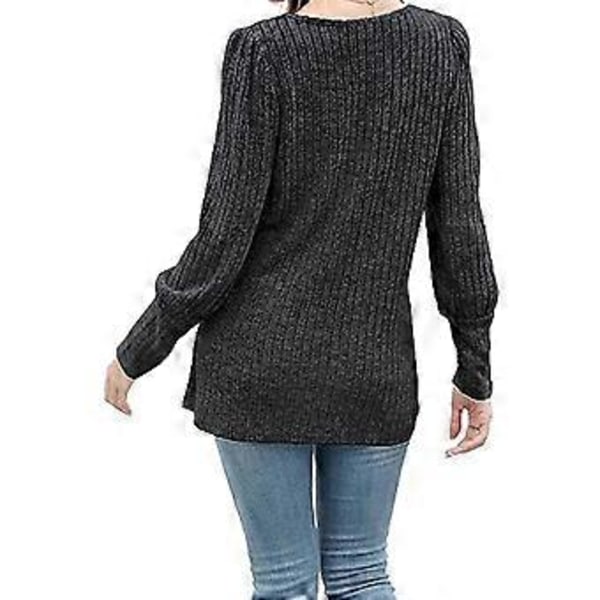 Dame Top Lang Pufærme Knap Almindelig Elegant Dame Sweater til Arbejde Daglig Ferie Sort Grå XL