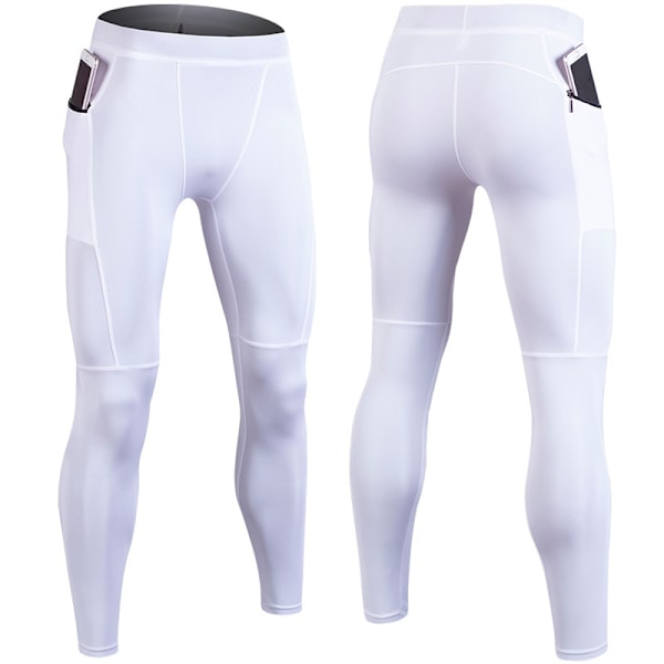 Kompressions Tights Leggings Herr Löpning Sport Träning Gym Fitness Jogging Byxor Snabbtorkande white 2XL