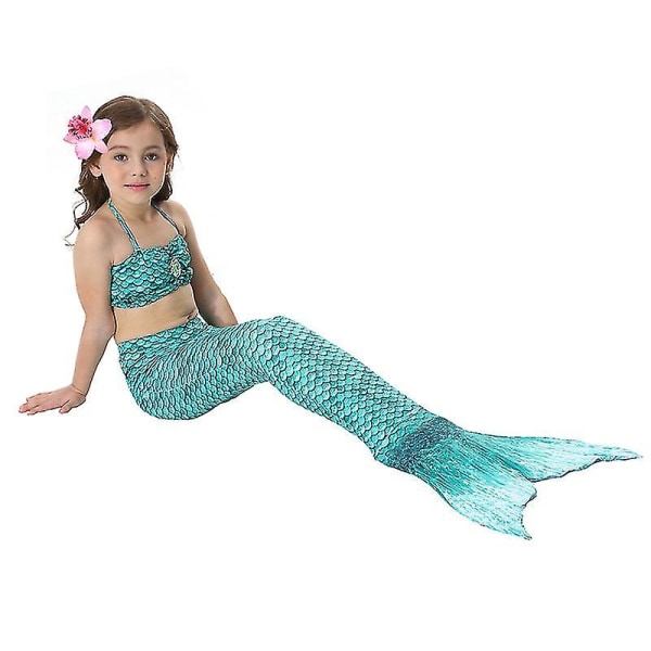 Barn Flickor Mermaid Tail Bikiniset Set Baddräkt Simdräkt -allin.9-10 år. Mörkgrön