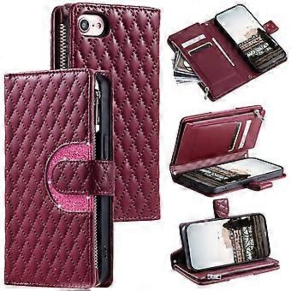 Stil 012 för iPhone 7/8/SE (2020)/SE (2022) Läderfodral Romber Glitter Dragkedja Plånbok Telefonskal Style C