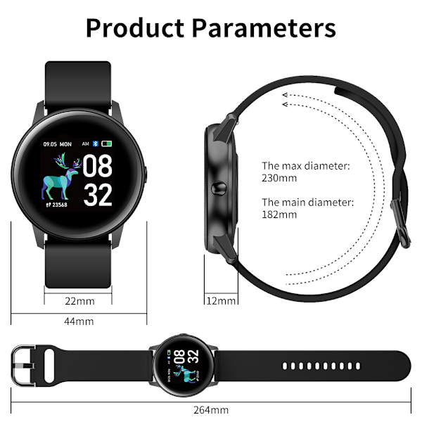 Smartwatch til kvinder, Bluetooth Smartwatch med pulsmåler og skridttæller