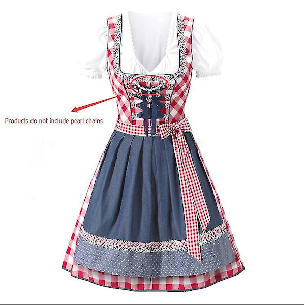 Dam Rutig Dirndl Klänning Tysk Bayersk Oktoberfest Ölservitris Kostym (vit Skjorta+klänning+förkläde).S.Röd Red S