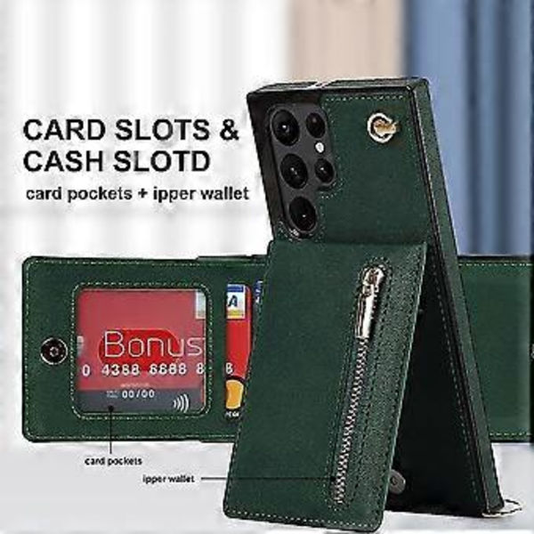 Plånboksfodral i Läder för Samsung Galaxy S21 Ultra 5G Crossbody med Rem Korthållare 6.8'' Ställbart Flipfodral (grön)