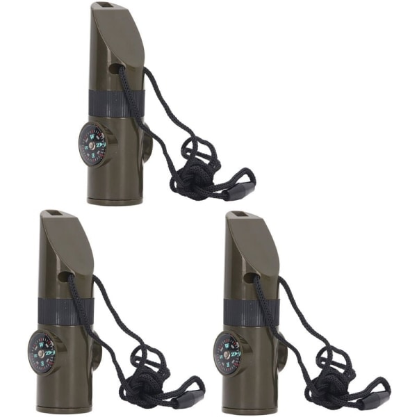 3-pack Multifunktionell Visselpipa, 7-i-1 Bärbar LED-Termometer, Kompass