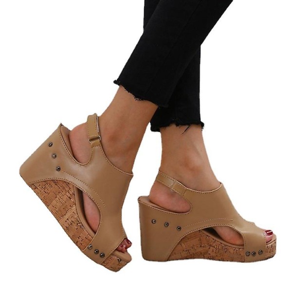 Kilesandaler Dame Chunky Sandaler Tykk Såle Nitt Sandaler.36.Beige