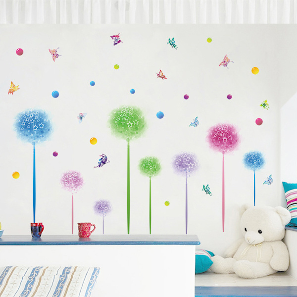 1 set Färgglada Maskros Väggdekal Blommiga Väggstickers Fjärilar och Prickar Väggdekor DIY Väggmålning Konst för Sovrum Vardagsrum Väggdekoration