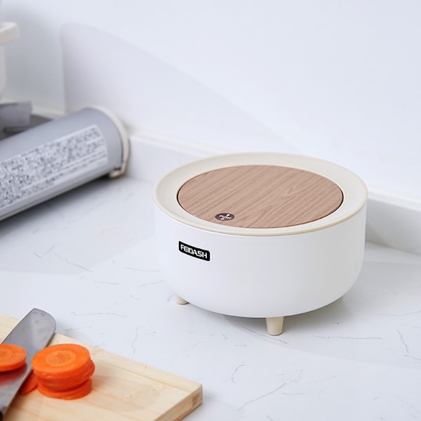Bordsopskorg med lock i trälook - Minibordsopskorg med