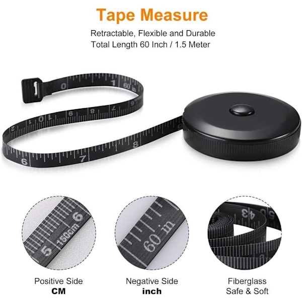 Myk tapemål, sammenleggbart sysett 5 stk fleksibelt tapemål med 1,5 meter/60 tommer
