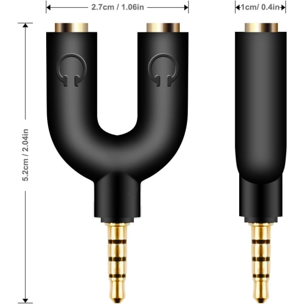 Hodetelefon Stereo Audio Splitter Kit, 3,5 mm U-formet Jack til 2 ørepropper