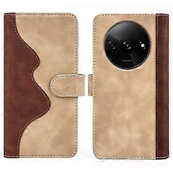 Til Xiaomi Redmi A3/Poco C61 4G Wallet Case PU Læder Farvesplejsning Stødsikkert Telefoncover Style C
