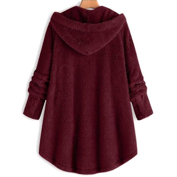 Damjackor med huva Teddy Bear Fleece ytterkläder.3XL.Vinröd