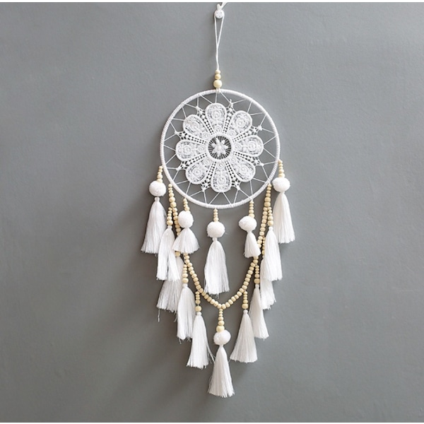 Drömfångare Väggdekor med Pom Poms, Boho Macrame Drömfångare