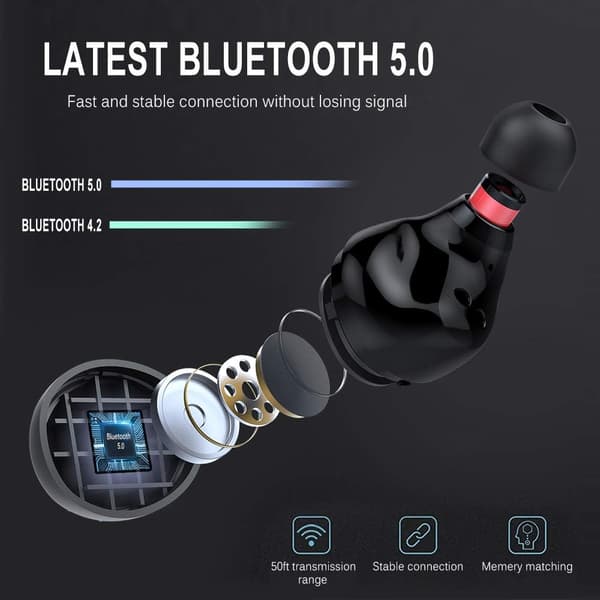 Bluetooth-øretelefon 5.1, trådløse øretelefoner med dyb bas og støjreduktion