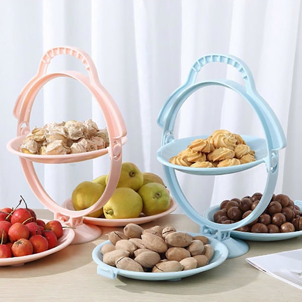 Dobbelt foldbar frugtskål, plastik frugtplade, restaurant foldbar frugt snackskål, pink