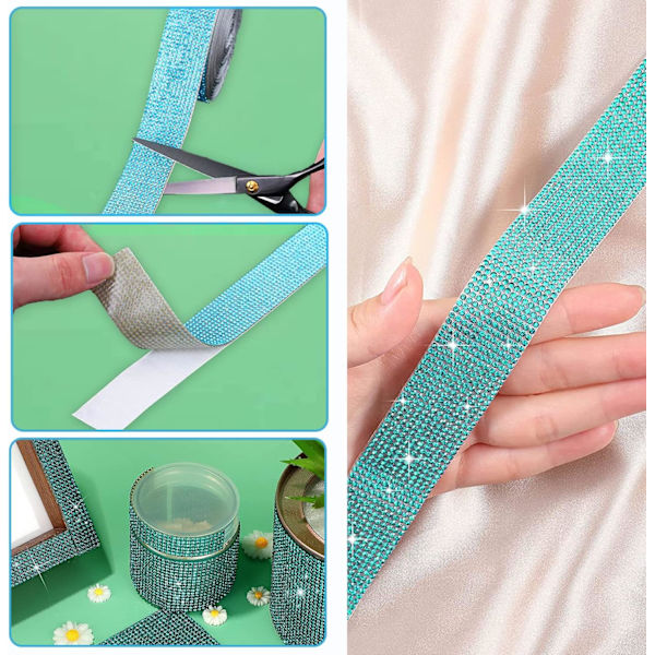 4 stk blå Rhinestone tape klistremerker, krystall Rhinestone dia