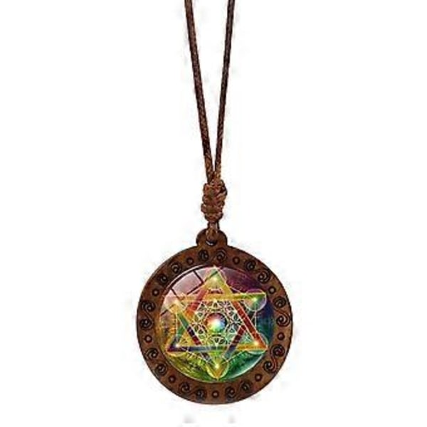 Hengellinen Heksagrammi Sri Yantra Riipus Kaulakoru Pyhä Geometria Puinen Amuletti Kaulakoru Naisille Säädettävä Solisluuketju 2