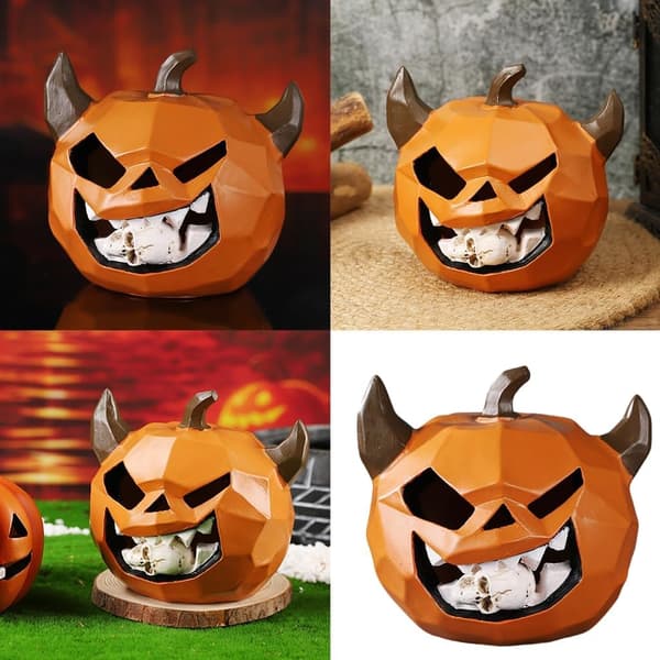 Halloween Skelet Græskar Figur, Perfekt til Hjem, Veranda, Have, Bord og Indendørs/Udendørs Efterårsdekorationer - B