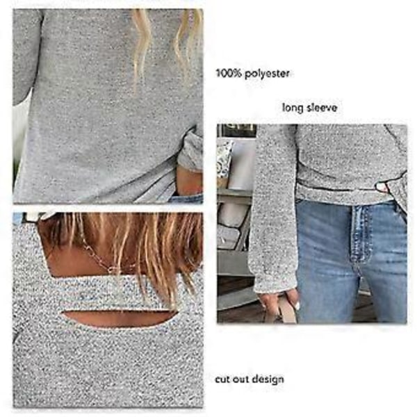 Dame Cold Shoulder Topp Cut Out Design Ensfarget Mote Langermet Bluse for Hjemmeshopping Grå M
