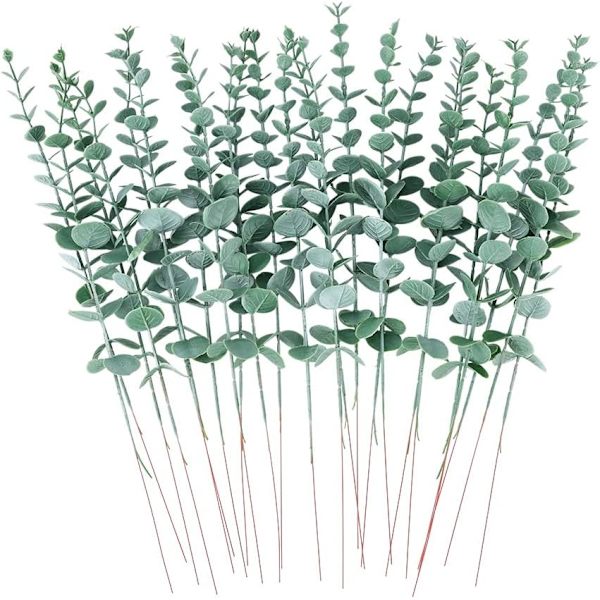 24 stk. Kunstig Eucalyptus, Kunstig Eucalyptus Blad, Kunstig