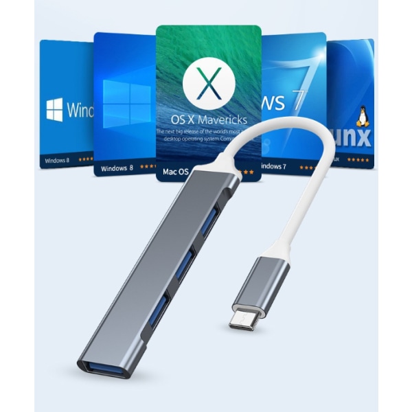 Harmaa 4-porttinen USB 3.0 -keskitin, nopea ??Type c USB -keskitin, 5 Gbps, jaettu