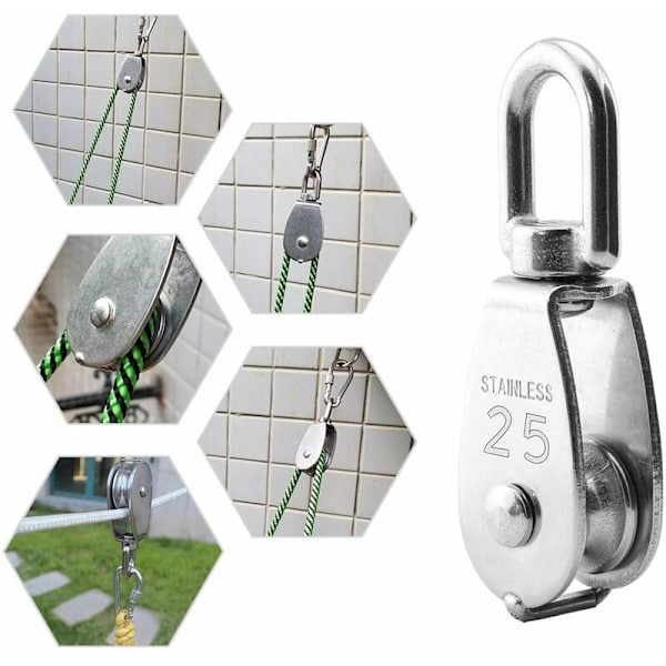 2 stk 304 Rustfritt Stål Talje M25 Løftetalje Lastehjul