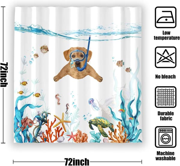 Rolig Hund Duschdraperi Set Orange, 72''×72'' Teal Blå Hav Oce