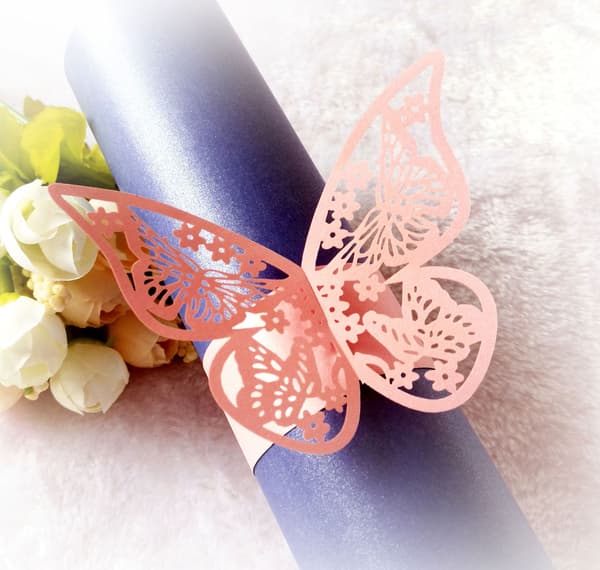 50 Stykker (Pink) Sommerfuglformet Servietring Hul Papirserviet