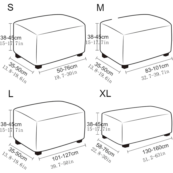 Lysegrå, M Square Ottoman-betræk, strækbar, åndbar, vaskbar