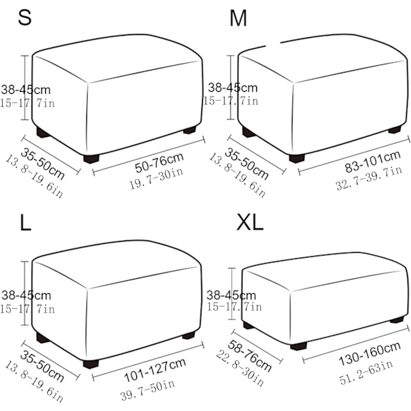 Lysegrå, M Square Ottoman-trekk, Stretchable Pustende Vaskbar
