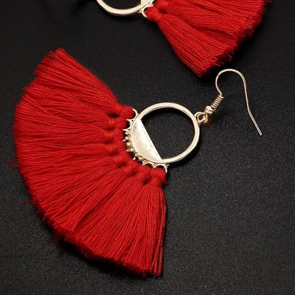 Personlig bomullstråd Tofs Fläktformade örhängen (röd), Boh