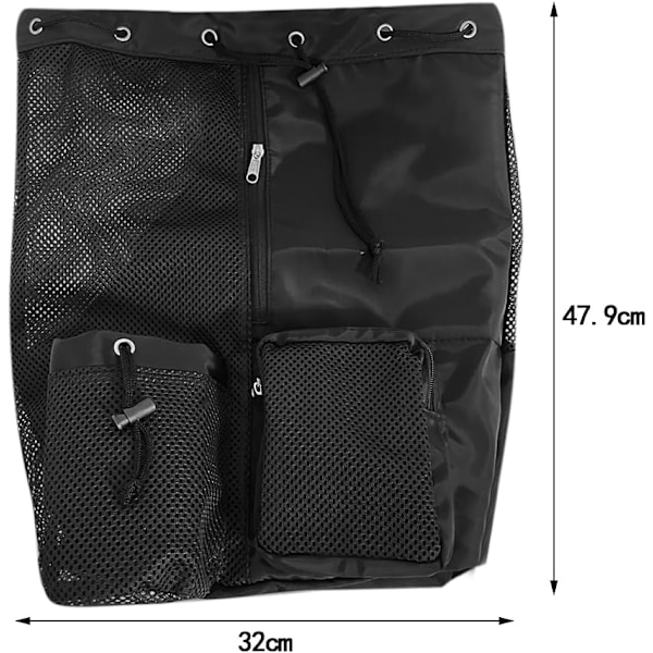 Svømmebag, mesh-ryggsekk med snor, vanntett med våte og tørre rom, essensielt for svømming, trening og mosjon, svart