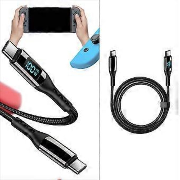 Innovativ Typ C till Typ C Kabel med LED-Display 4 Storlekar Laddare Snabbladdningskabel Nylon Typ C Laddare för Surfplatta