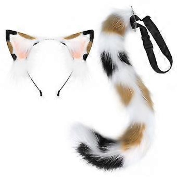 1/2 Delar Katt Varg Räv Svans Öron Hårband Set Halloween Jul Maskerad-Party Kostym Leksak Gåvor för Kvinna Män Cosplay calico cat suit