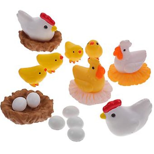 1 Set Bedårande Kycklingstatyer Små Kycklingägg Ornament Mikrolandskap Kycklingdekorationer