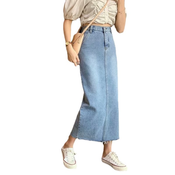 Kvinners Casual Høy Midje Solid Button Up Denim Jean Skjørt, størrelse