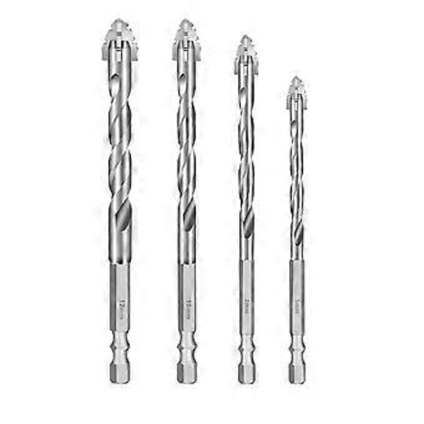4-pak Fire Fløjte Savtand Excentriske Bor med Karbidspidser og 1/4\" Hex Skaft for Effektiv Boring 6/8/10/12mm
