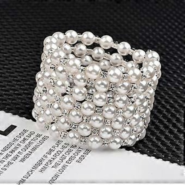 Kristaller och glittrande diamanter pärla elastiskt armband - 7 rader Art Deco bröllopssmycken guld Gold