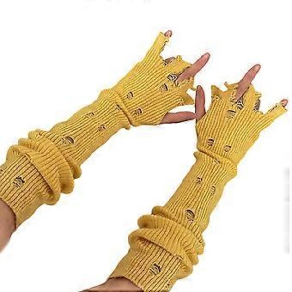 Gotiska slitna handskar för kvinnor Y2K Hollowout Casual Handskar Dekorativa handskar Coola tjejer Y2K Armärmar Tillbehör Gul Yellow