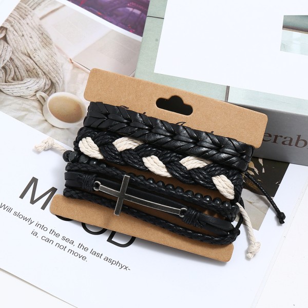 Herrarmband Set Läder Flätad Pärlor Pack