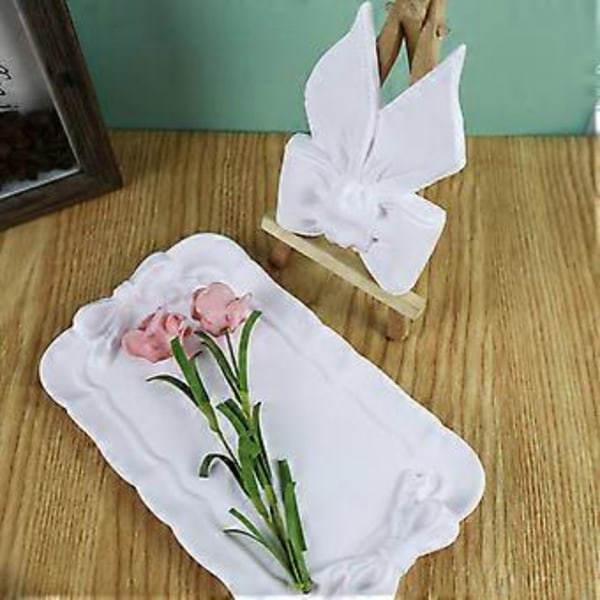 Bowknot Opbevaringsbakke Ler Silikoneform Smykkeudstilling Epoxy Resin Forme Rundt Lys Kop Coaster Gipsforme 3