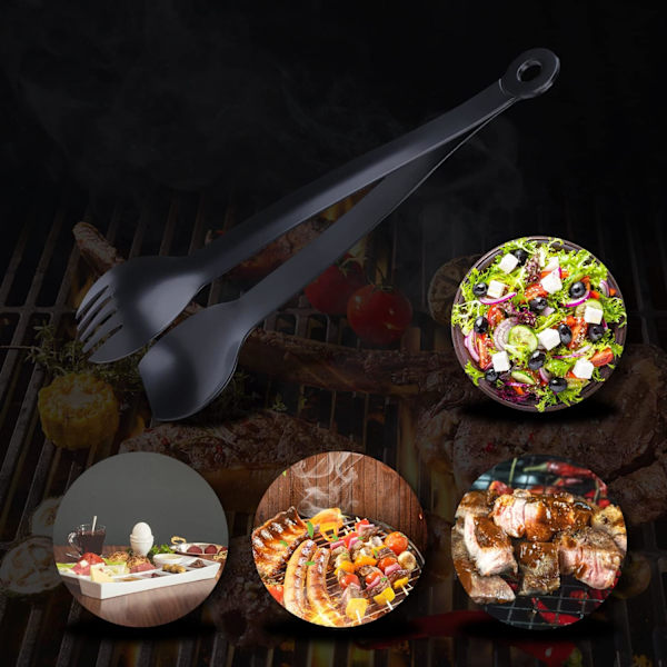 Små serveringstenger - 6\" Premium rustfritt stål, sett med 4 (svart)