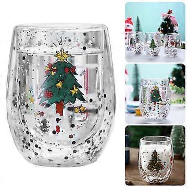Isoleret dobbeltvægget kaffekrus i glas 300 ml julevandkop drikkeglas varmebestandigt glas til festbrug Xmas tree