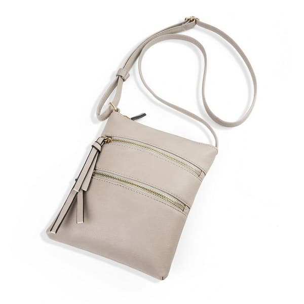 Skulderveske Crossbody med multifunksjonell lomme dobbel glidelås - Lys grå