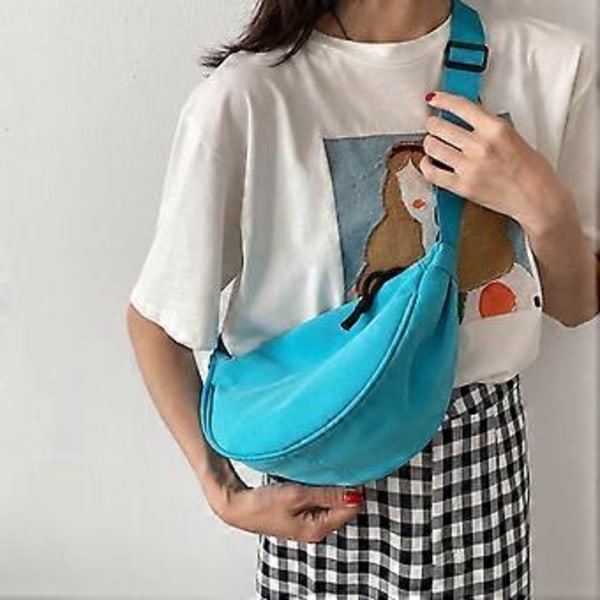 Fashionabel Skuldertaske i Canvas Brysttaske Casual til Fest Studerende Udendørs Hvid Blå Blue