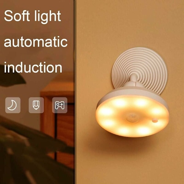 Dubbelinduktion infraröd rörelsesensor LED-nattlampa – infraröd magnetlampa – vägglampa för skåp, trappa, USB uppladdningsbar (1 st varmvit)