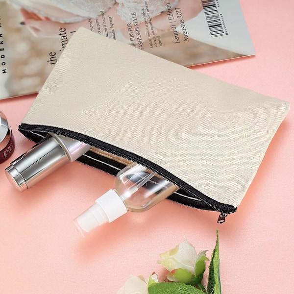 1 st (beige) Sminkväska i Canvas, Kosmetikväska för Resor, DIY Blank Canvas