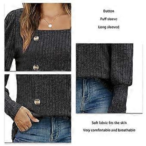 Dame Top Lang Pufærme Knap Almindelig Elegant Dame Sweater til Arbejde Daglig Ferie Sort Grå XL